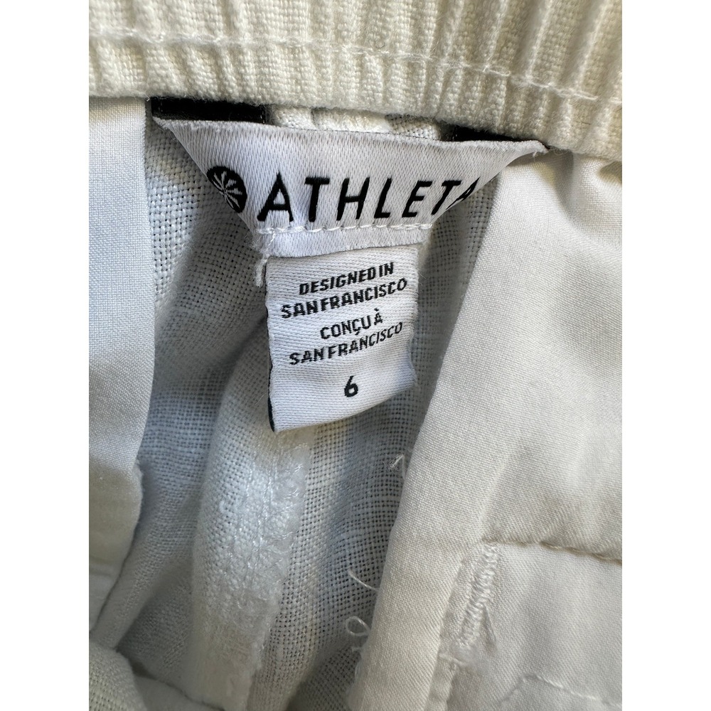 Athleta Retreat 100% Linen Jogger Pants White Resort Beach Zip Pockets Size 6 - Picture 6 of 14